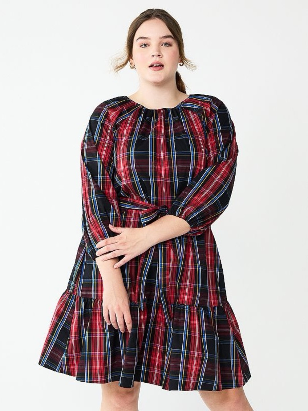 BNWT Draper James Red Black Long Sleeve Tiered Bow Back Dress 3X Dark Academia